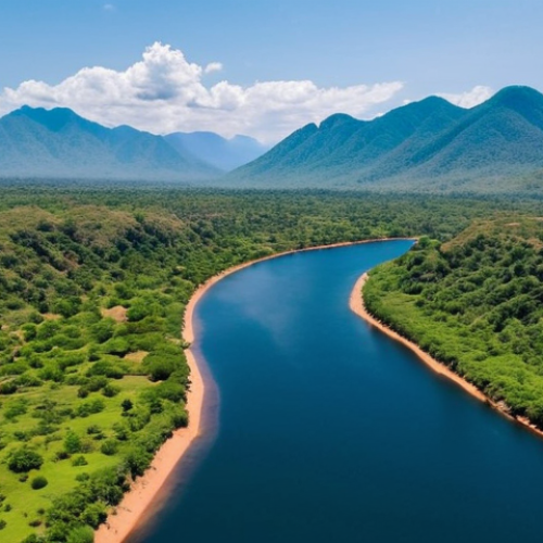 Home 13 **Drone Photography of Malawi's Natural Landscapes**: Create an aerial view image showcasing the stunning natural beauty of Malawi, including rivers, lakes, and mountains. The scene should capture vibrant colors and diverse landscapes, emphasizing the breathtaking views that can only be seen from above.